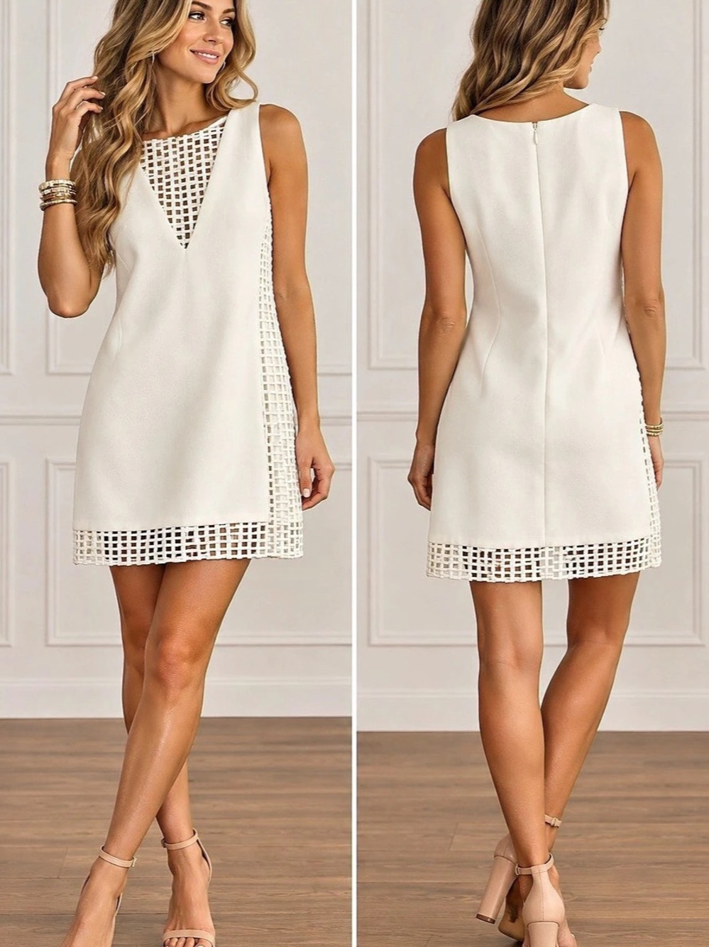 👗 NWT Betsey Johnson Ivory Lattice Cutout Shift Dress Size 6